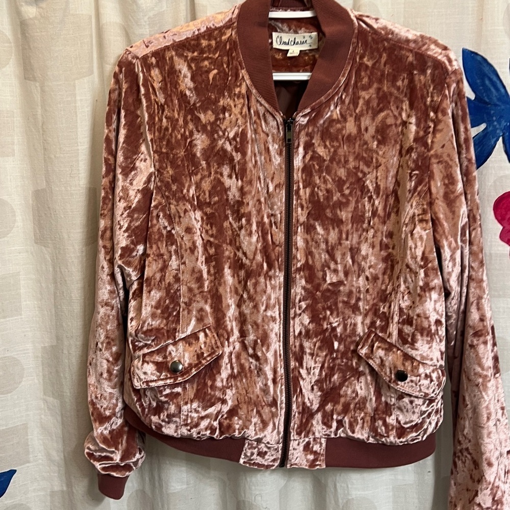 Cloud Chaser women’s sz L Rose Velvet Bomber Jacket spring summer cottagecore - Picture 3 of 6